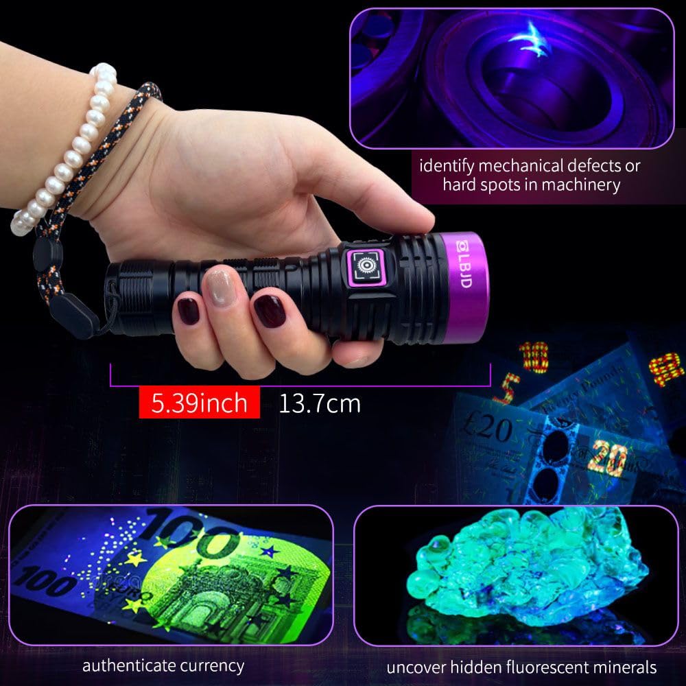LBJD Blacklight UV Flashlight one-button operation for instant activation.
