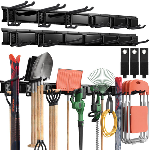 LBT 99-Inch garage tool organizer on wall saves floor space for tools.