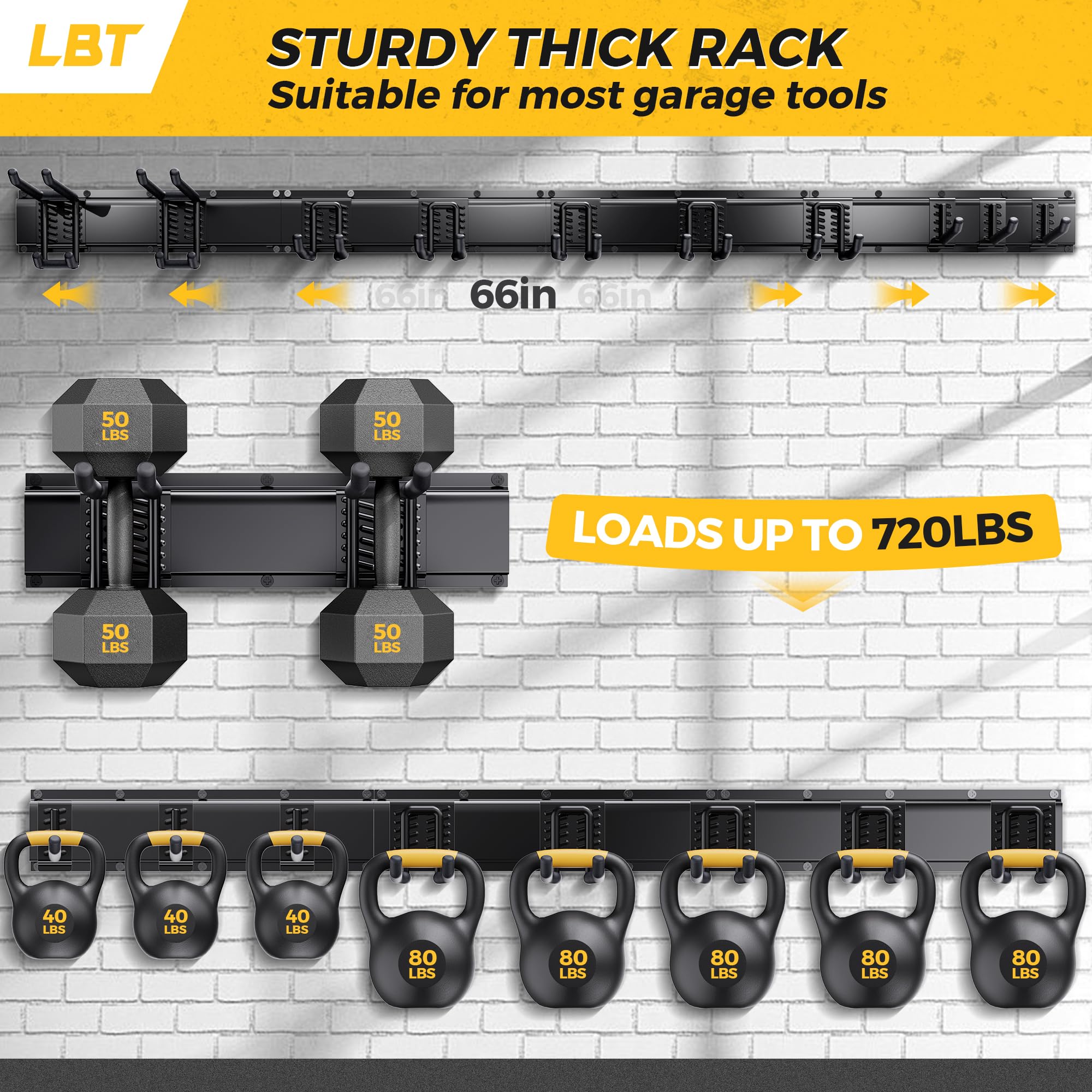 LBT adjustable rail system enables customizable, space-efficient layouts.