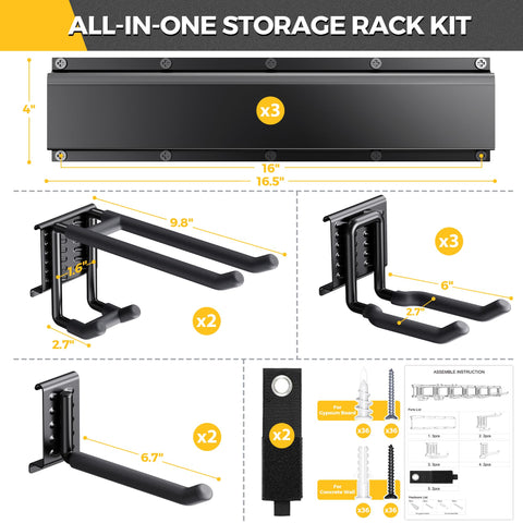 LBT garage tool organizer wall mount with seven hooks showing versatile hanging options.
