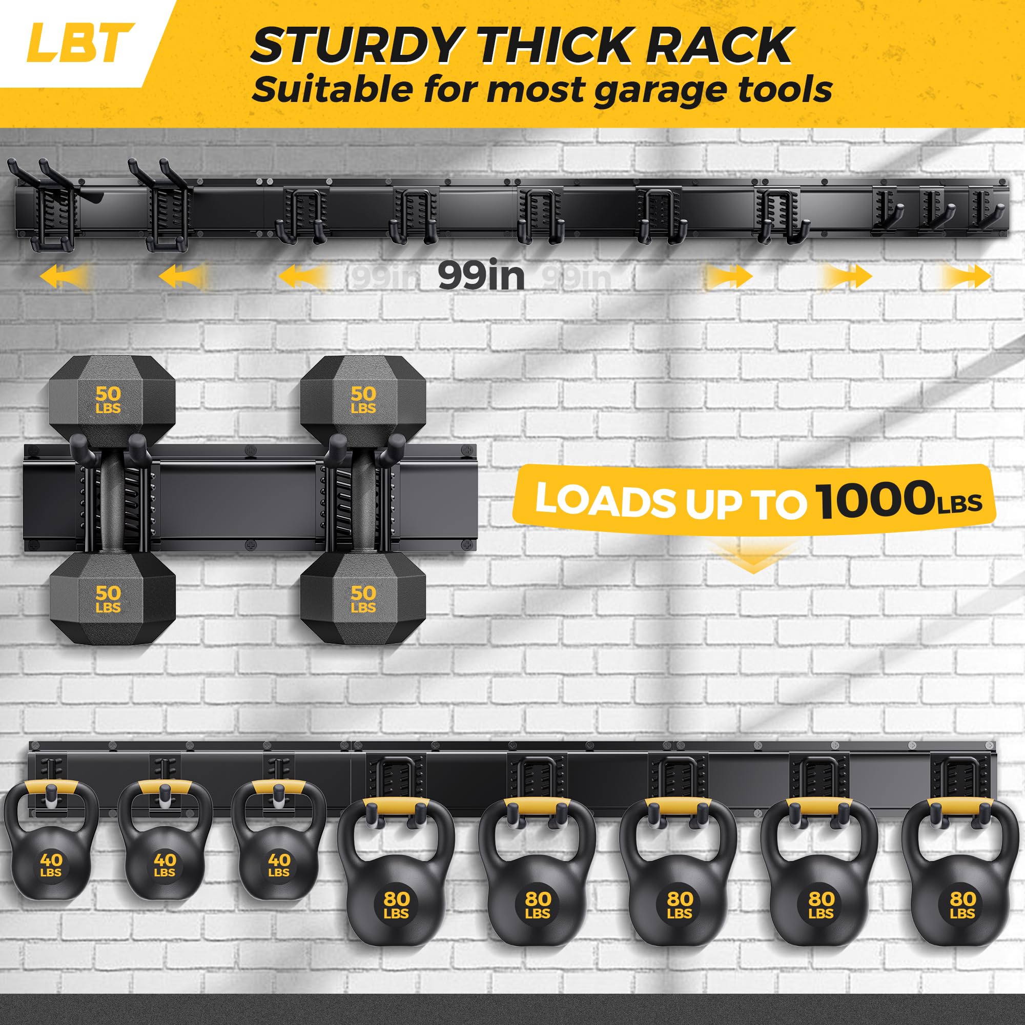 LBT heavy-duty hooks mounted for quick access and secure tool hanging.