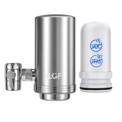 LCF 360° rotating faucet filter on stainless body for crisper water