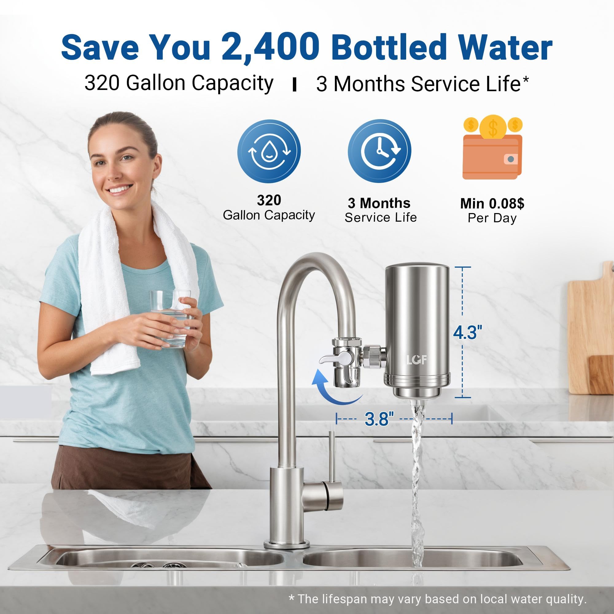 Universal adapters ensure a smooth fit on standard faucets