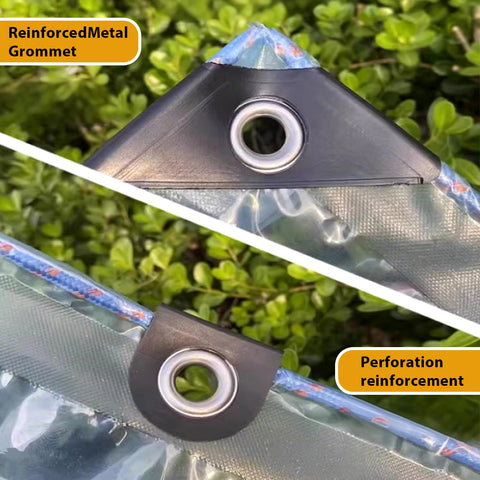 LC&QS Clear Tarp protecting garden plants from cold and sun.