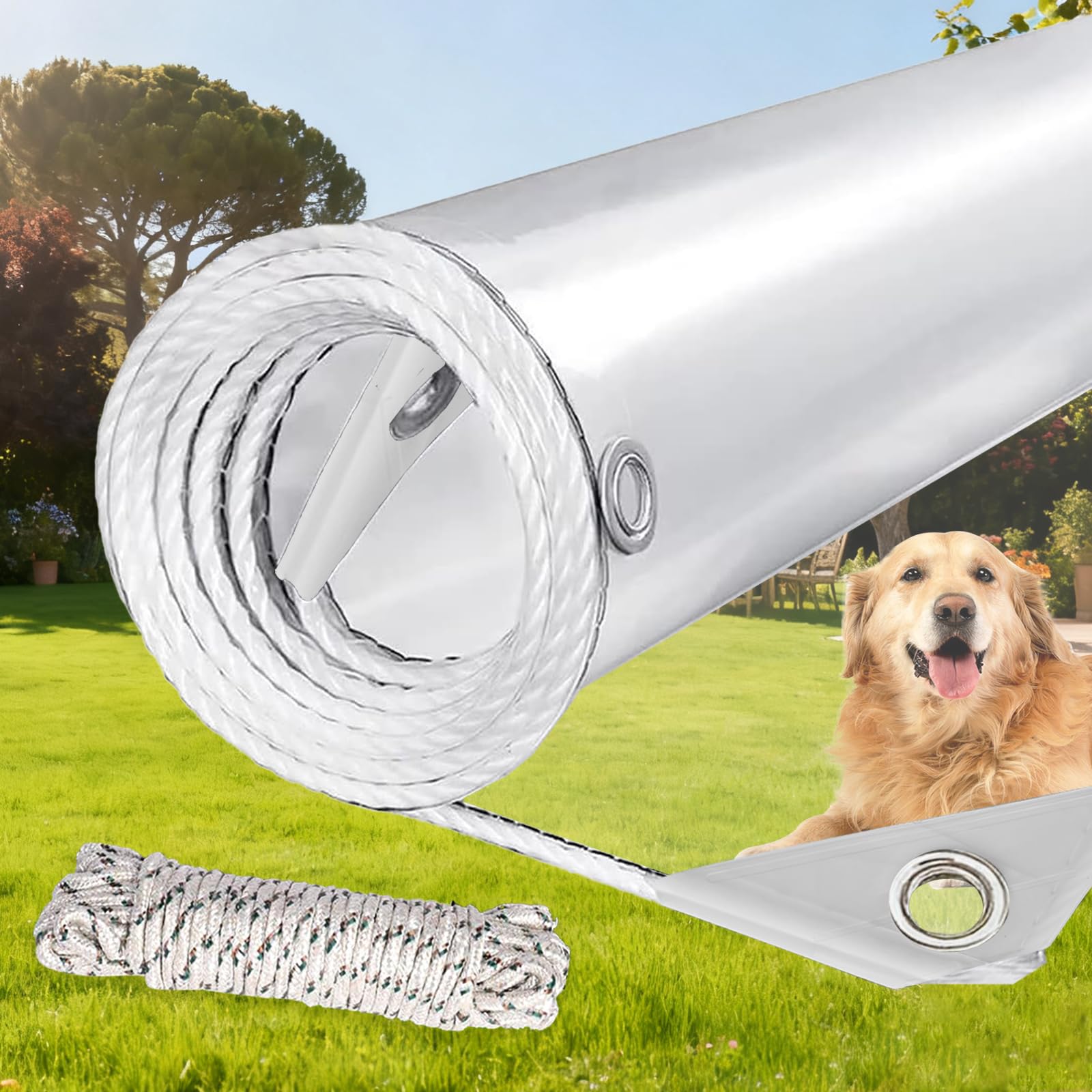 LC&QS Clear Tarp heavy-duty PVC; 5x7ft outdoor protection.