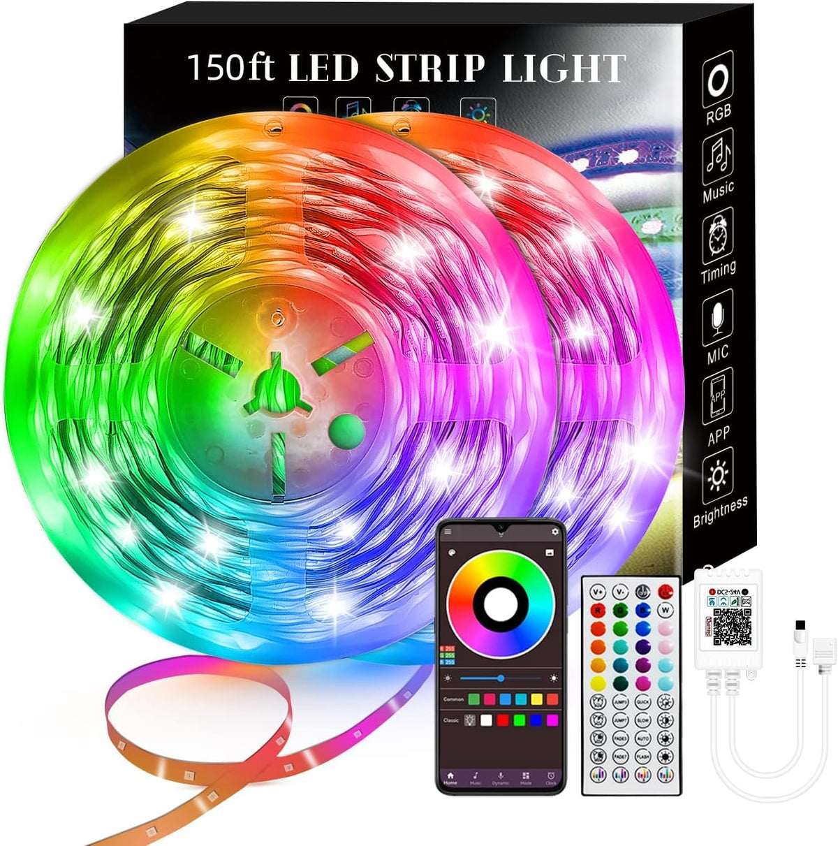 Lcutml 150ft RGB LED strip lights for ambient mood lighting and music sync
