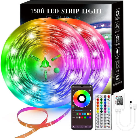 Lcutml 150ft RGB LED strip lights for ambient mood lighting and music sync