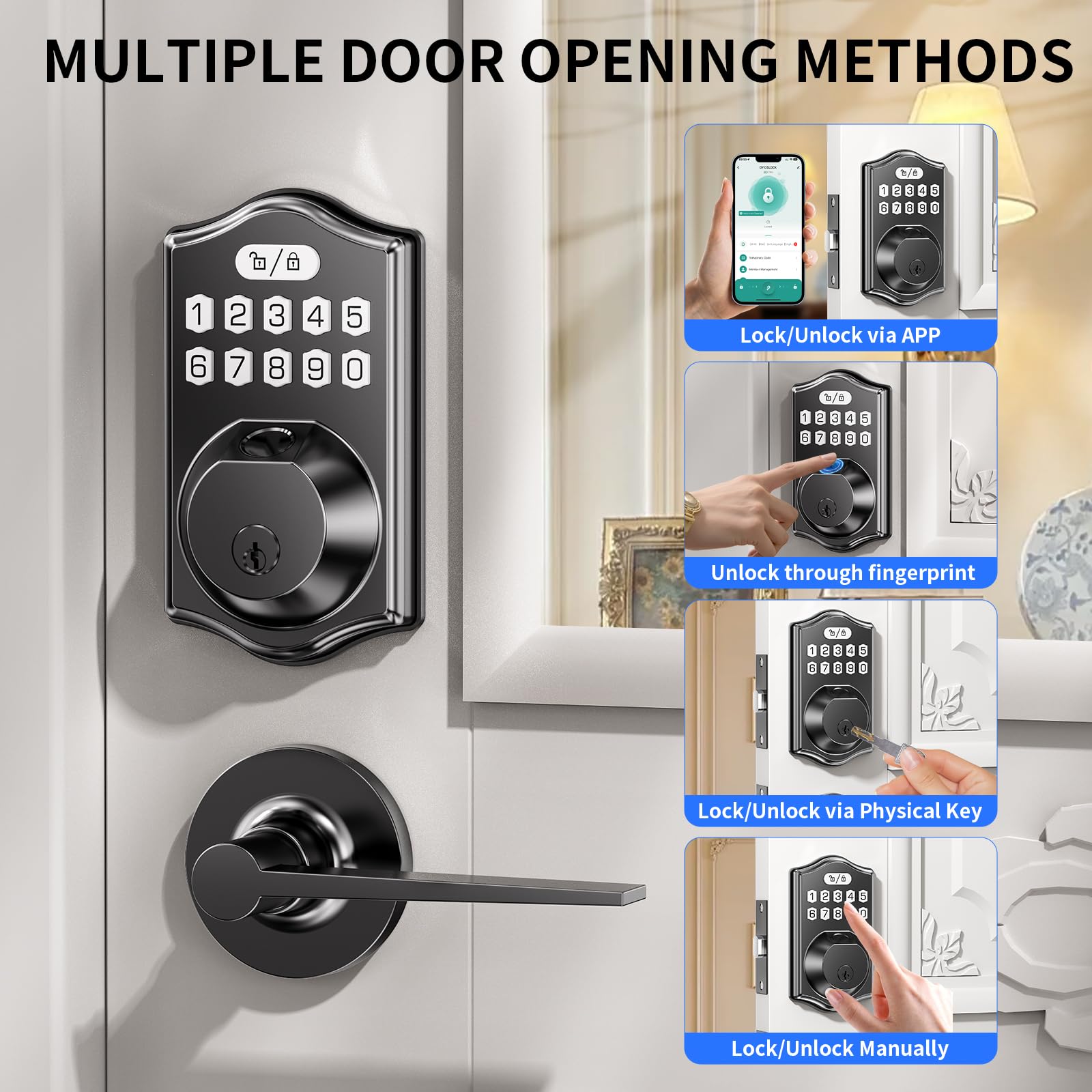 LCWZSA smart deadbolt with lever handle and PIN code for secure entry