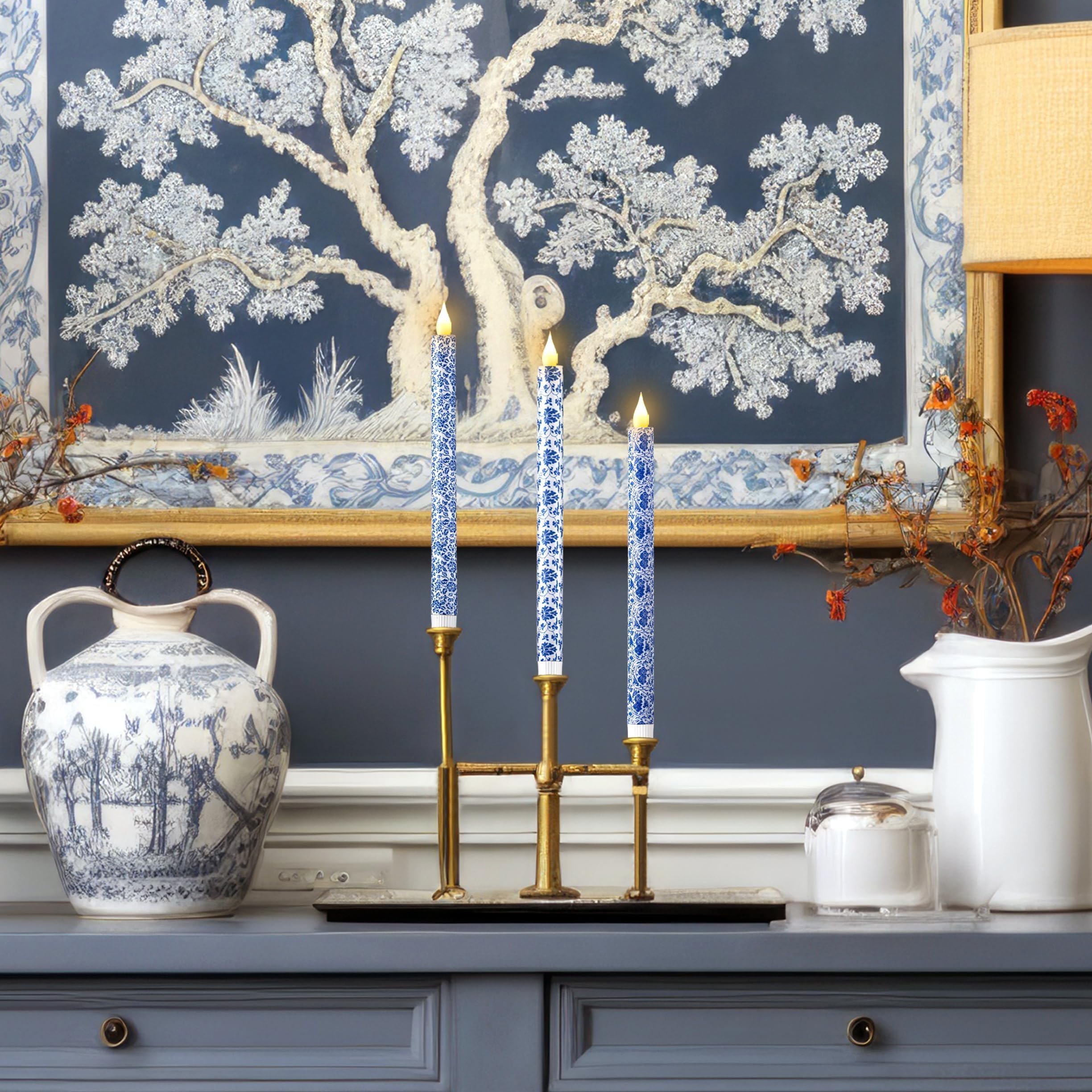 LCZLUMIPRO chinoiserie patterned candles add timeless elegance to weddings and holidays.
