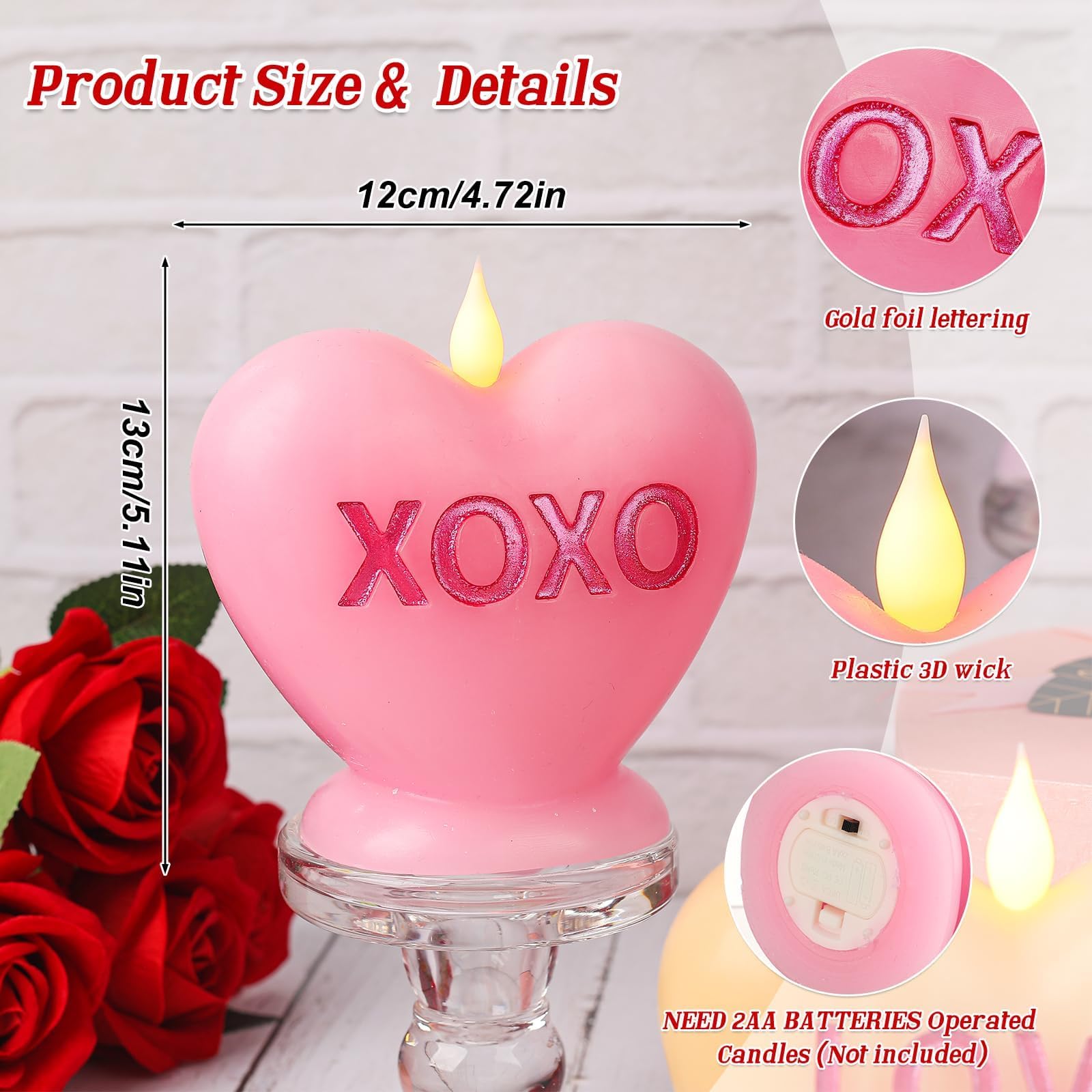 LCZLUMIPRO Flameless Heart Candles with a realistic LED flame for ambiance.