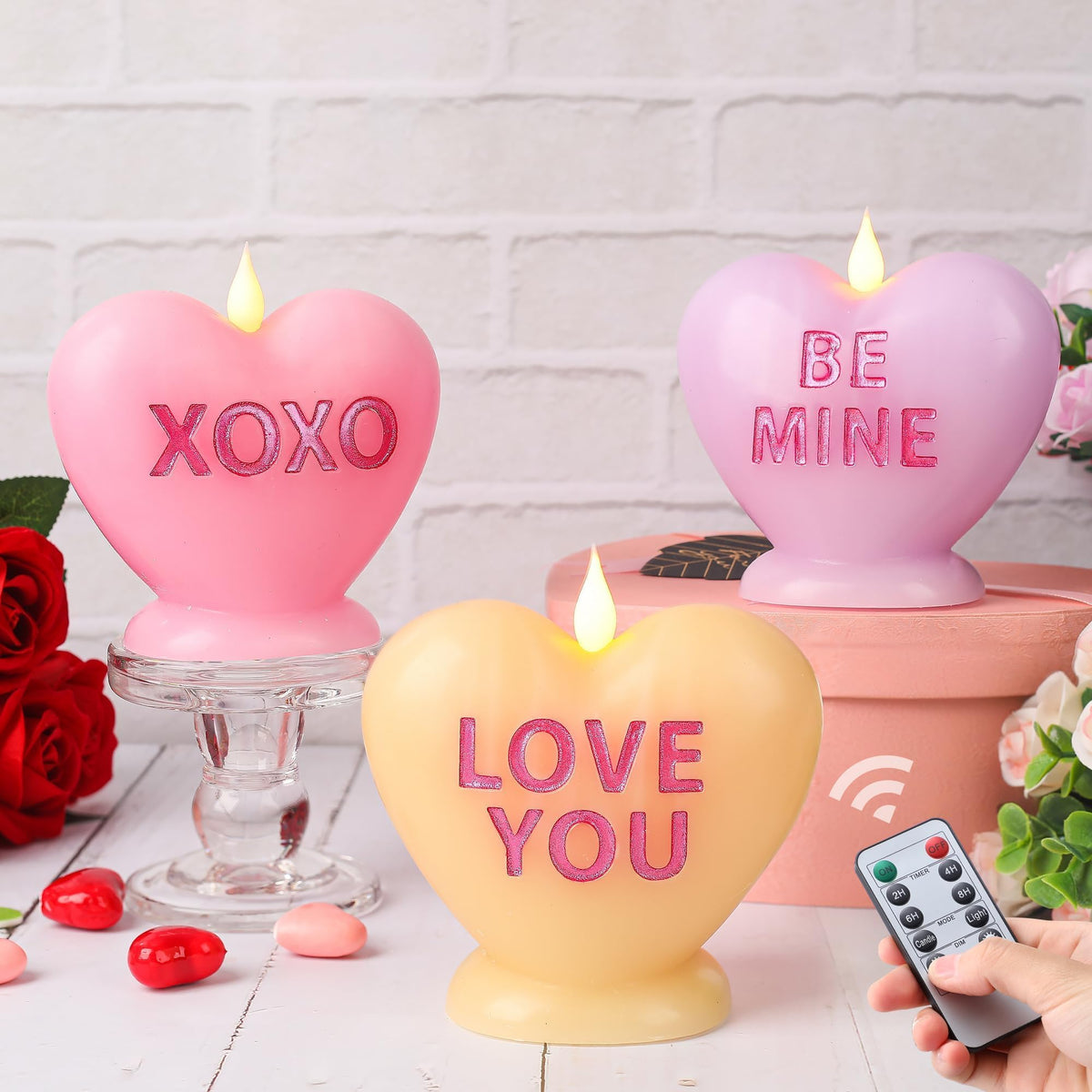 LCZLUMIPRO Valentines Heart Candles 3Pack emit a warm romantic glow sans flame.