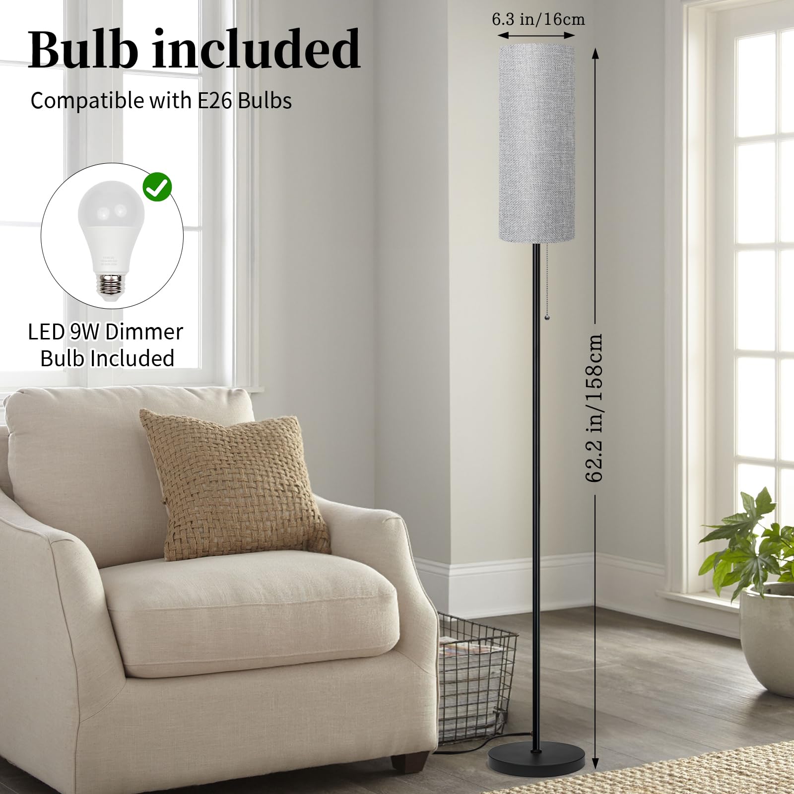 Ldeco floor lamp with adjustable color temperature chain switch