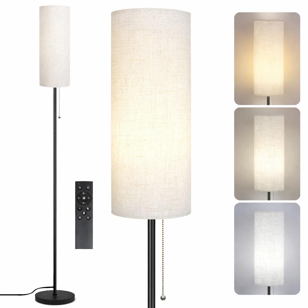 Ldeco floor lamp with beige shade enhances living room ambiance and reading comfort.