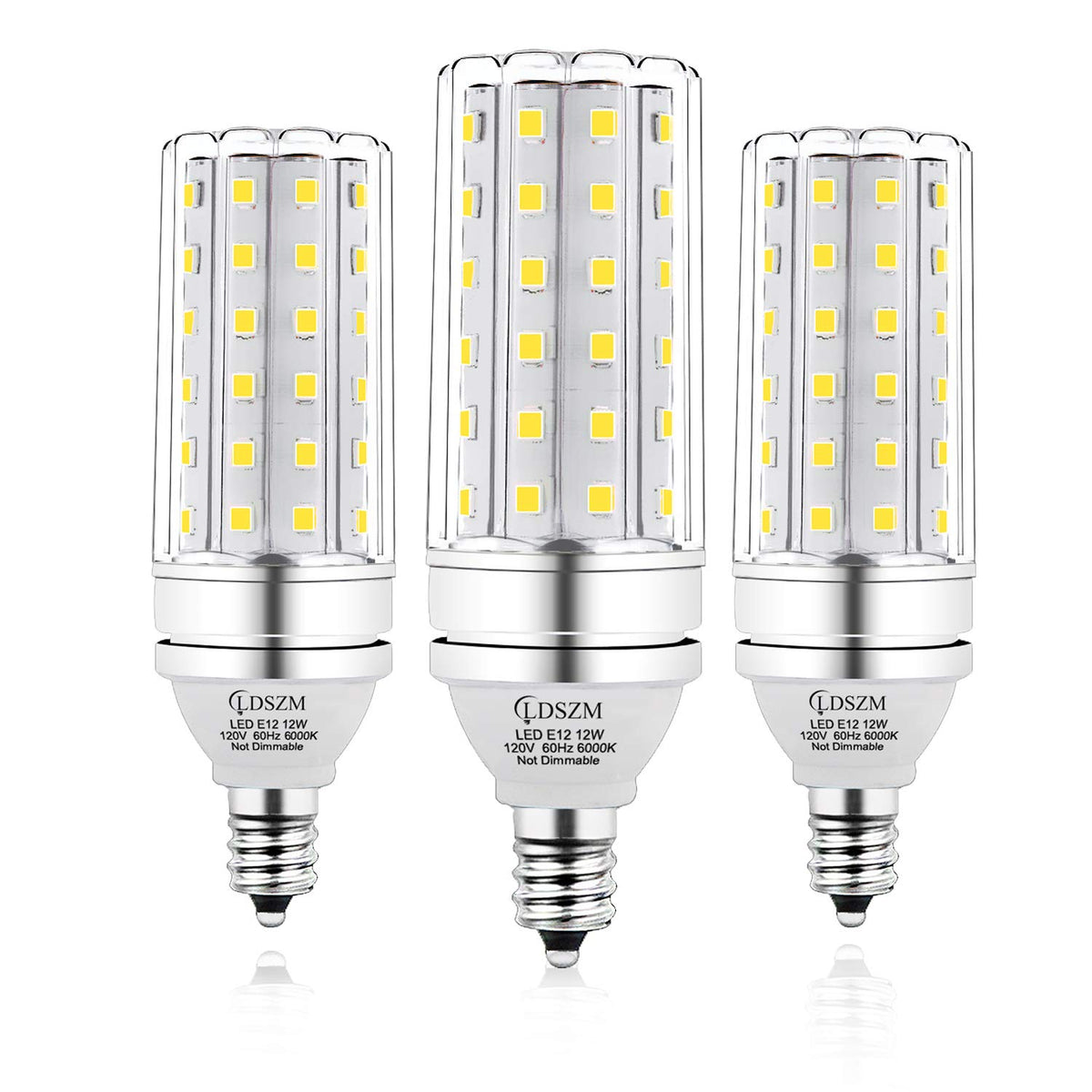LDSZM E12 LED corn bulb closeup in 6000K cool daylight for energy efficiency.