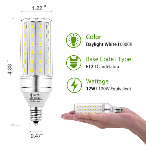 LDSZM E12 LED corn bulb wide shot showing chandelier compatibility.