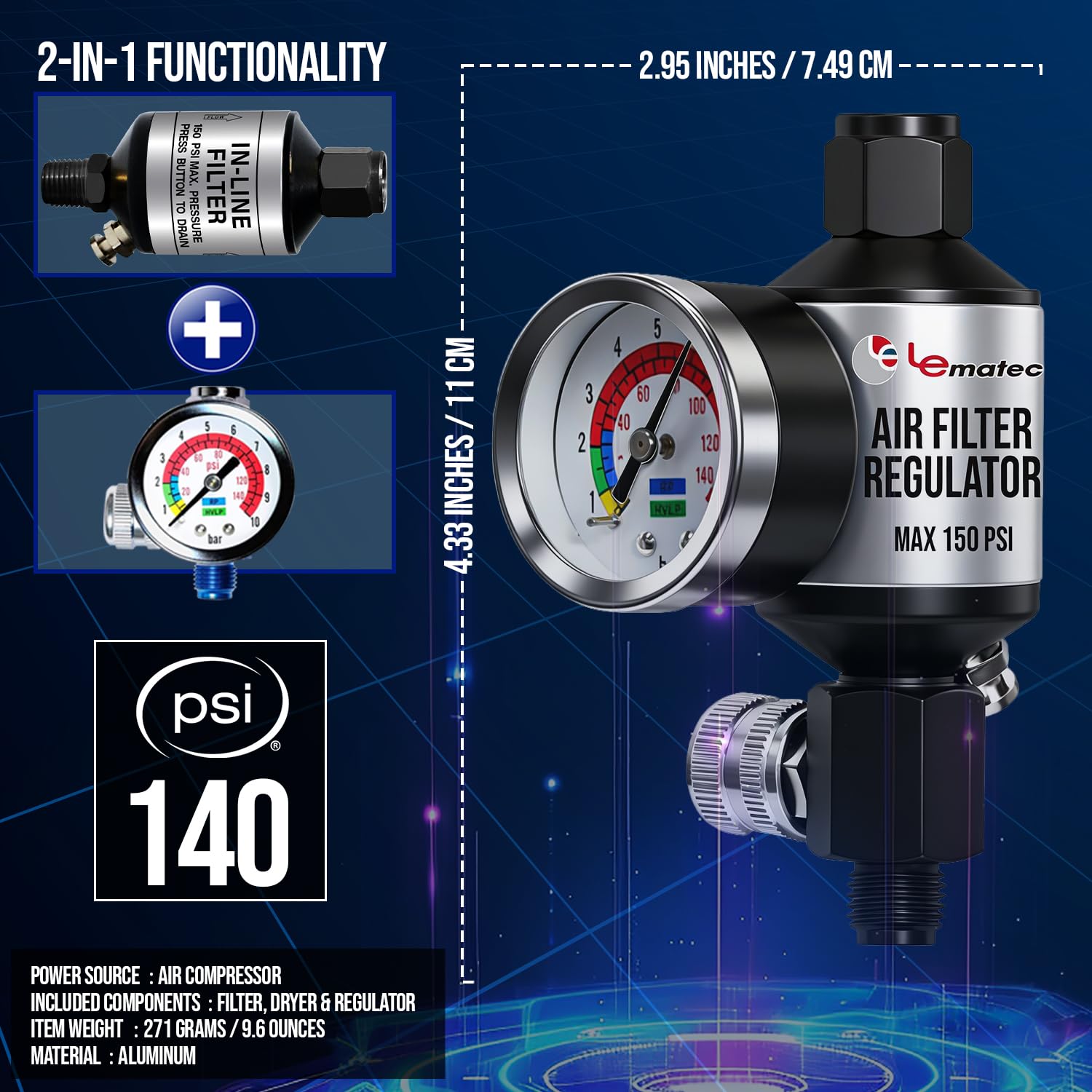 AI303-R1 regulator and gauge detail for steady pressure in tools