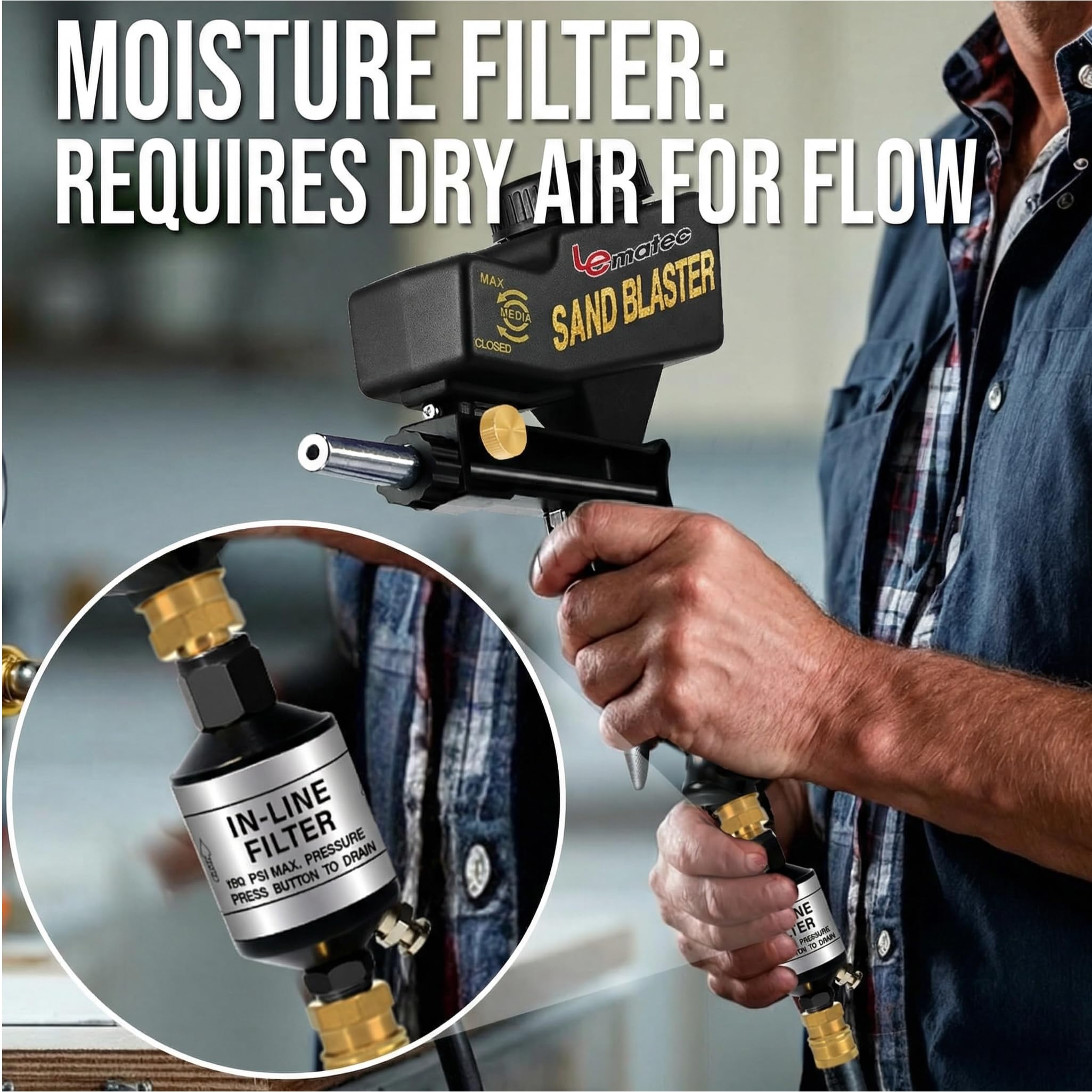 LE LEMATEC sandblaster air flow requirements for steady results