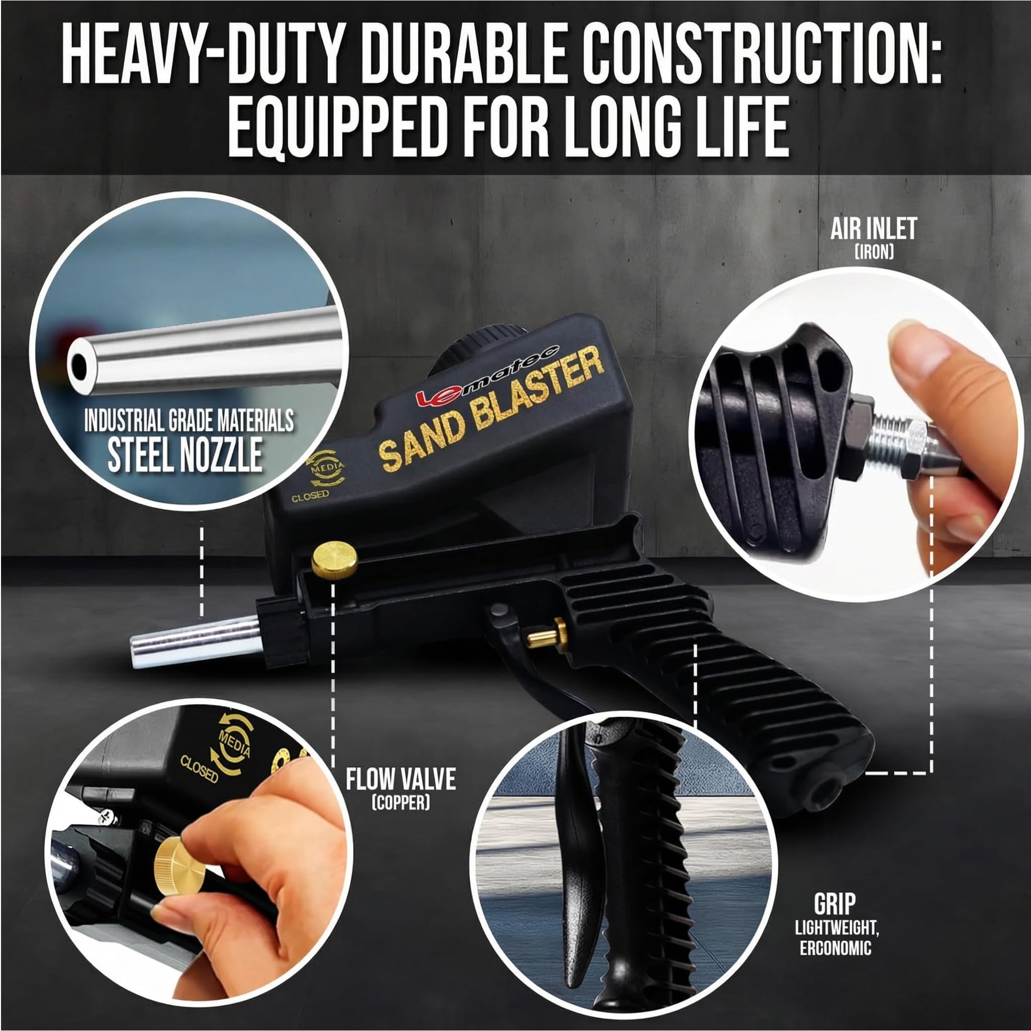 LE LEMATEC sandblaster dry-air-filter ensuring consistent flow