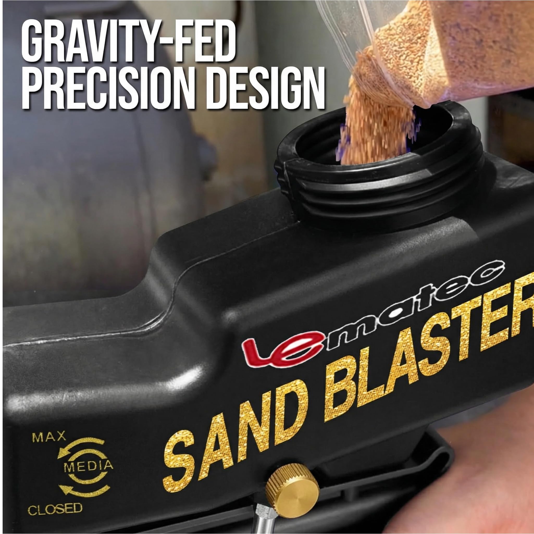 LE LEMATEC sandblaster glass etching application demonstrating controlled texture