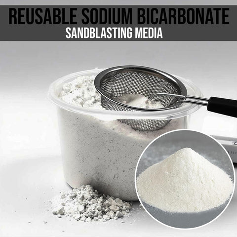 LE LEMATEC soda blasting media—compatible with many sandblaster systems for rust removal.