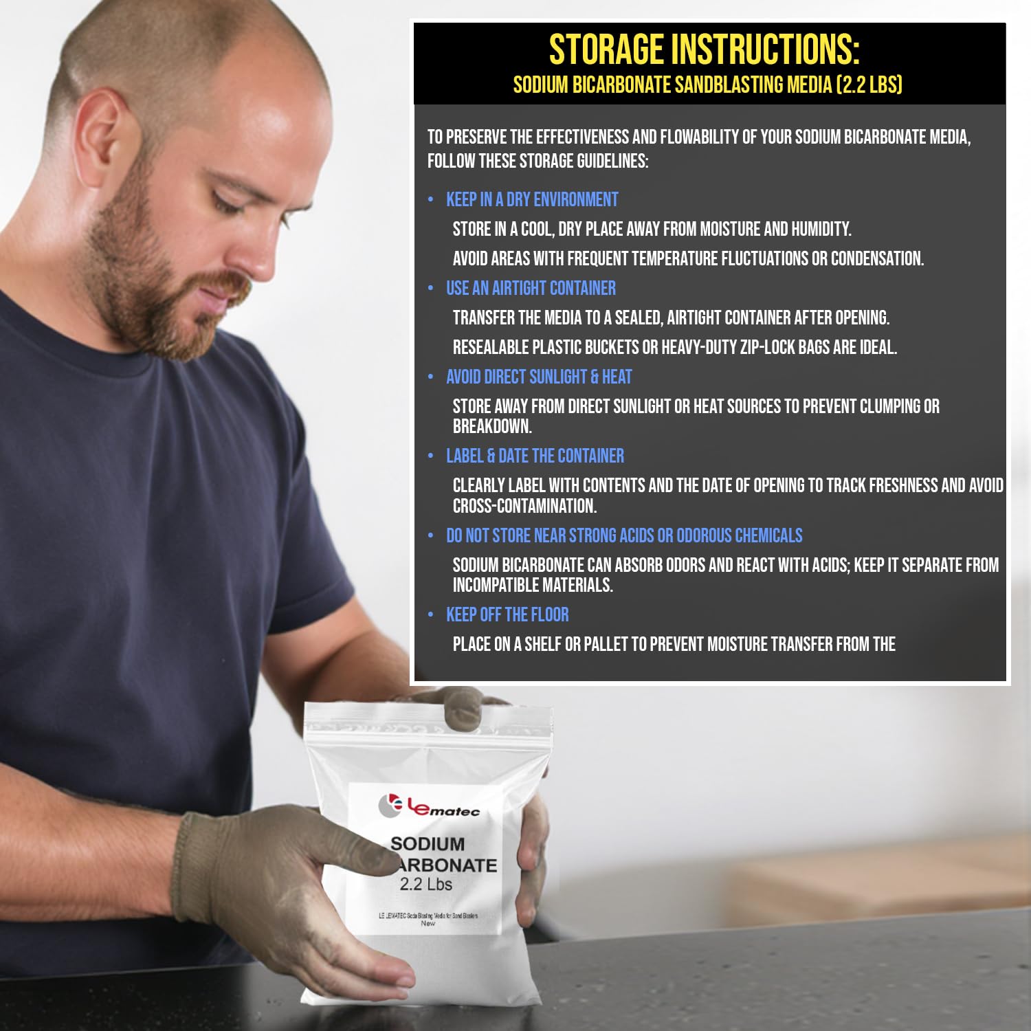 LE LEMATEC soda blasting media—versatile restoration for metal, wood, and glass.