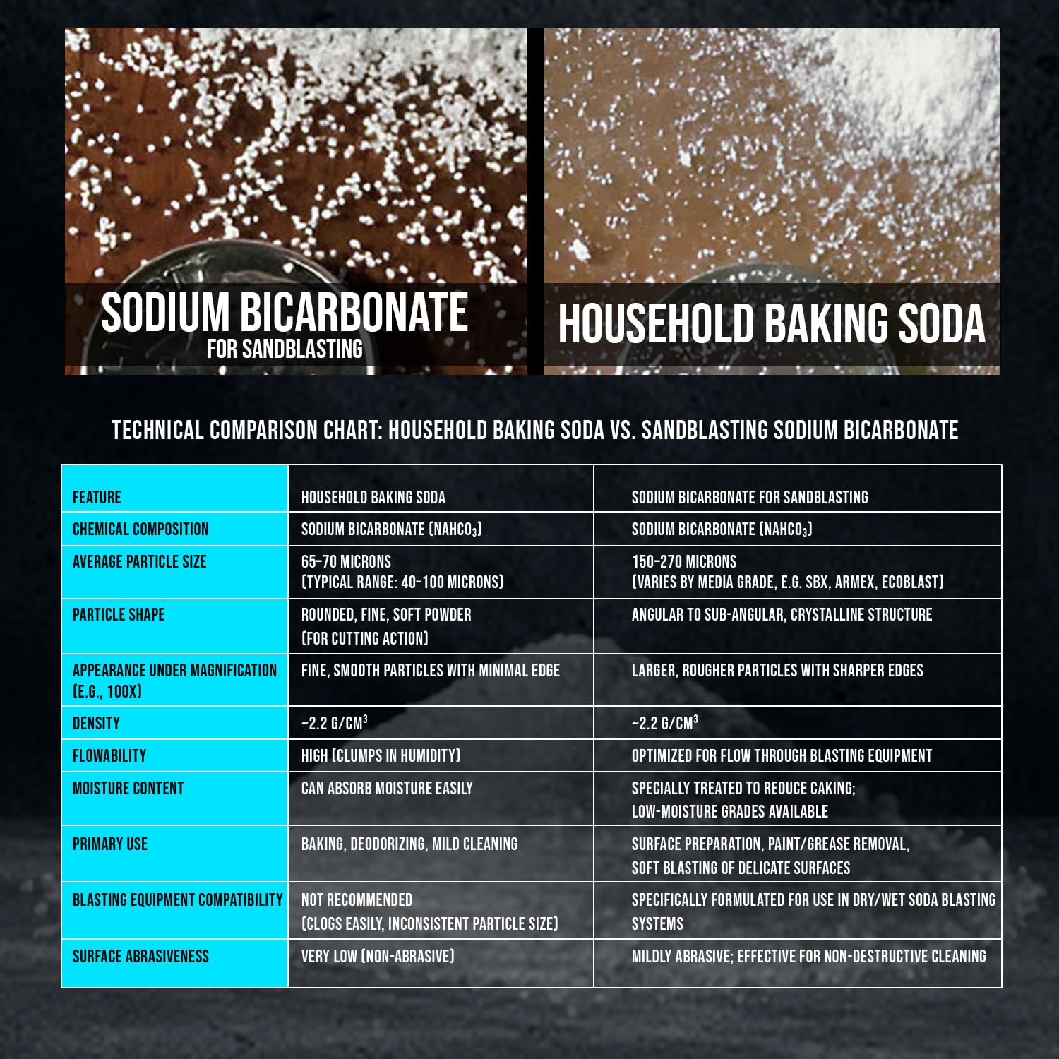 LE LEMATEC soda blasting media—reusable media sifted for multiple uses.