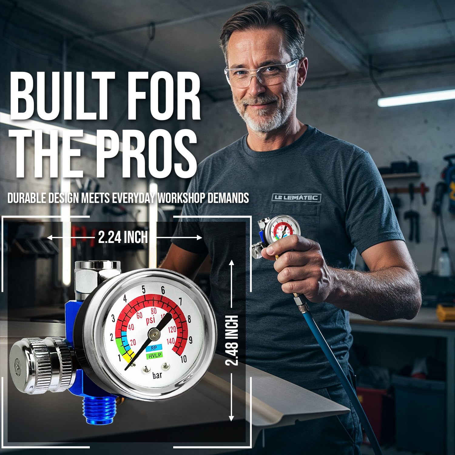 Tire inflation ready with integrated pressure gauge and quick adjustments