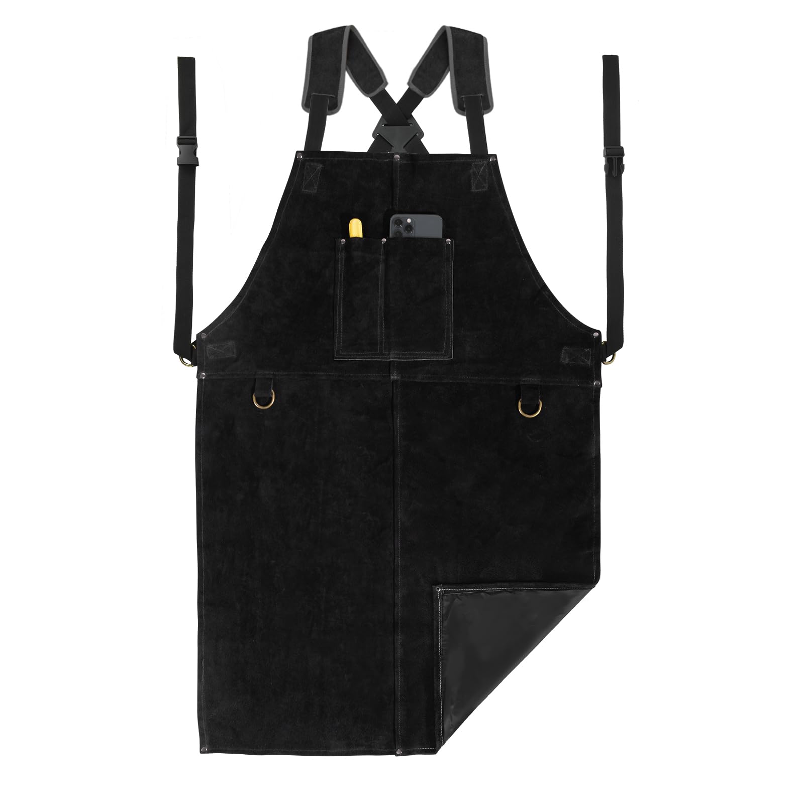 LeaSeek leather welding apron with full-coverage protection from sparks.
