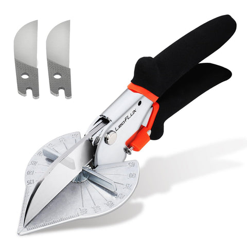 LeafLux miter shears blade close-up showing sharp SK5 steel for precise cuts