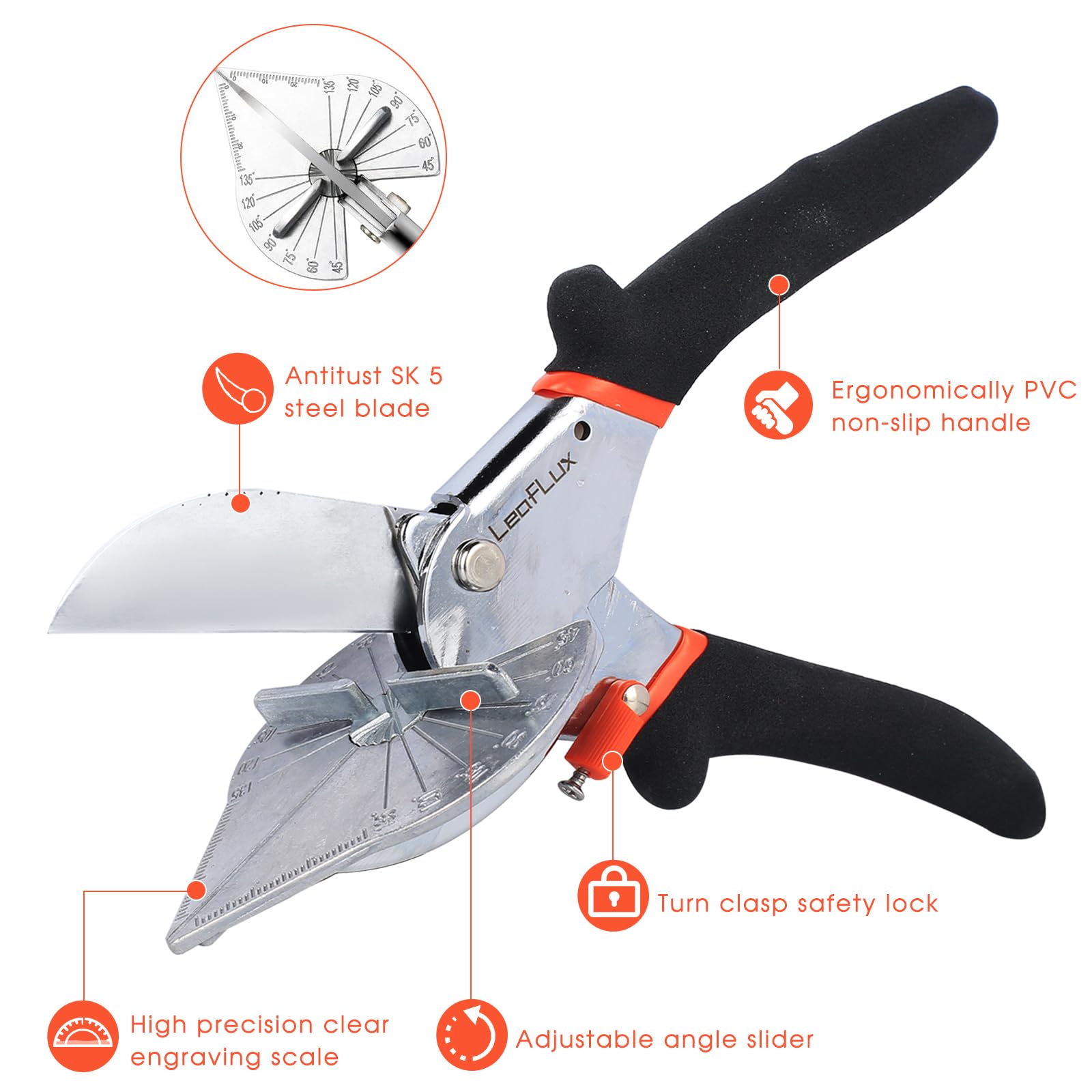 LeafLux Miter Shears cutting wood trim for clean lines