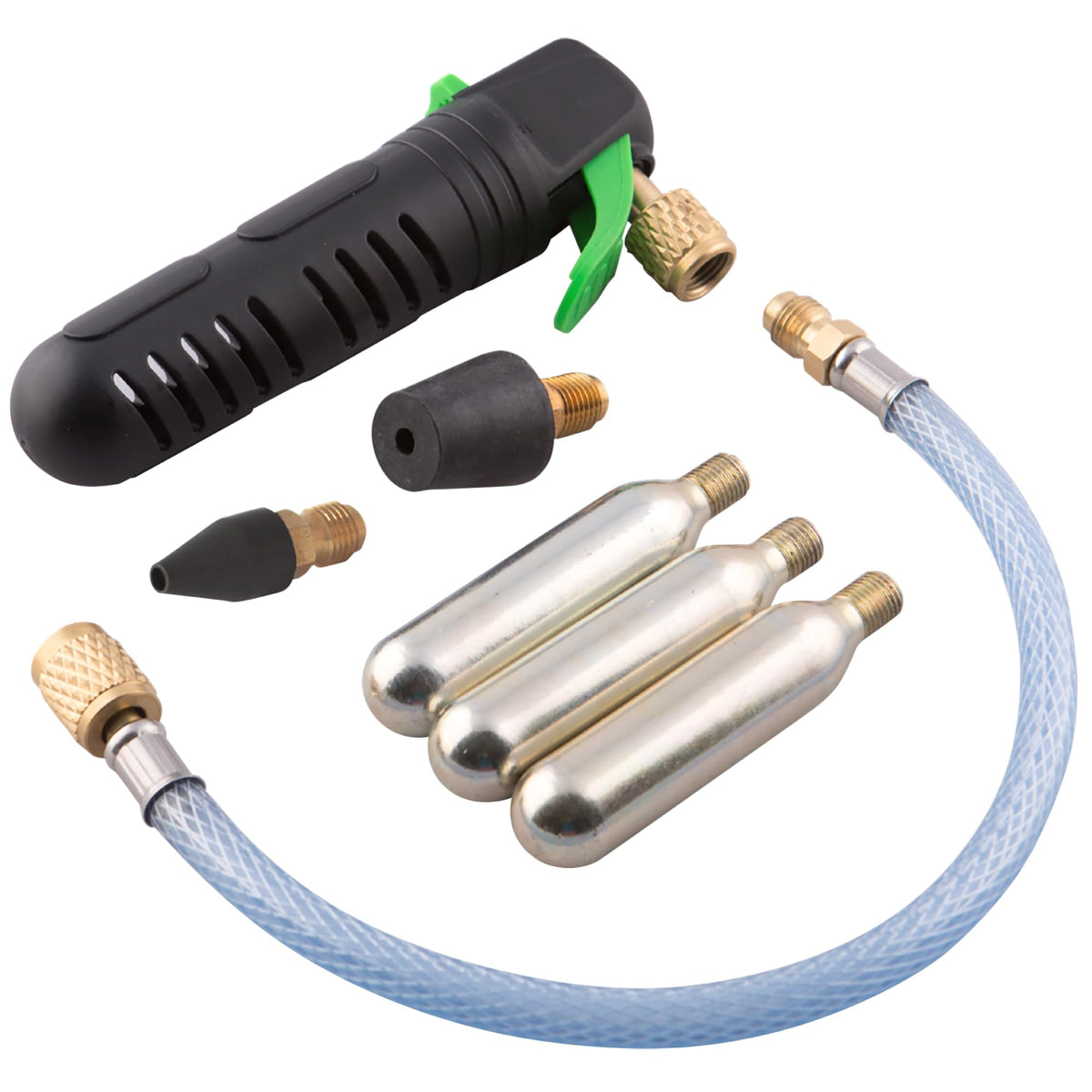 Leak Saver AC drain line cleaner gun closeup demonstrating unclogging action