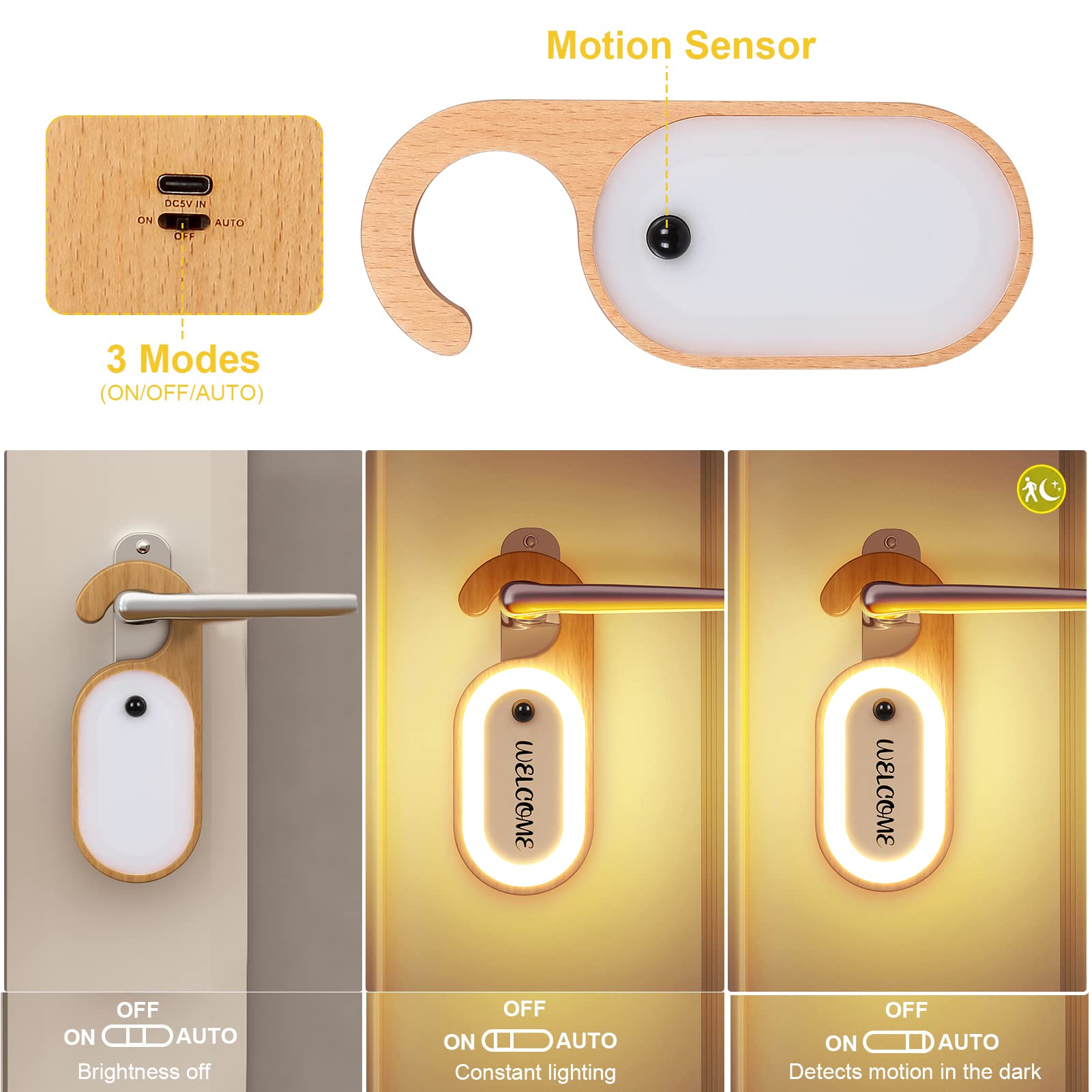 Leapair hook-mount lamp fits lever handles and knobs for versatile use.