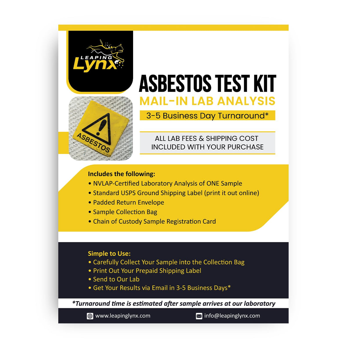 Leaping Lynx asbestos kit test device for at-home sampling and analysis.