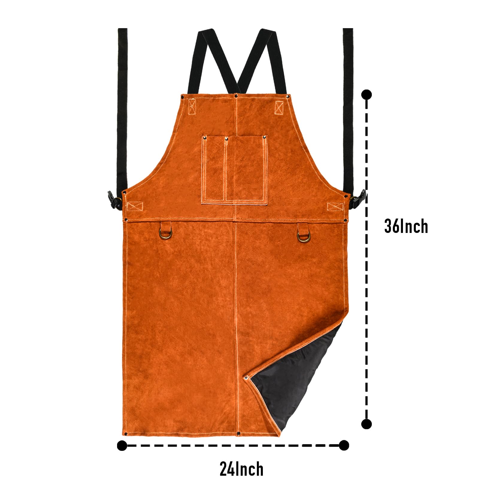 LeaSeek apron displaying 24x36 inch unisex sizing for versatile fit
