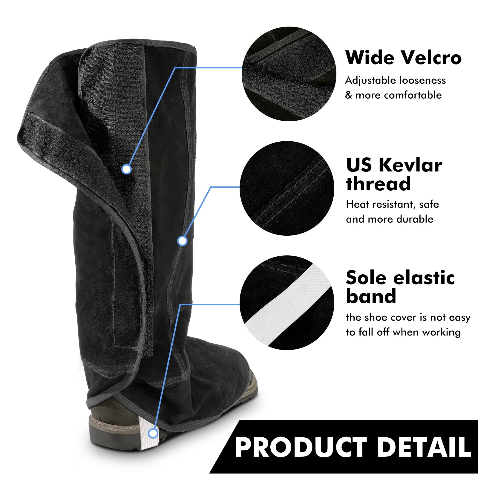 Kevlar-stitched LeaSeek welding spats resist unraveling during tough work