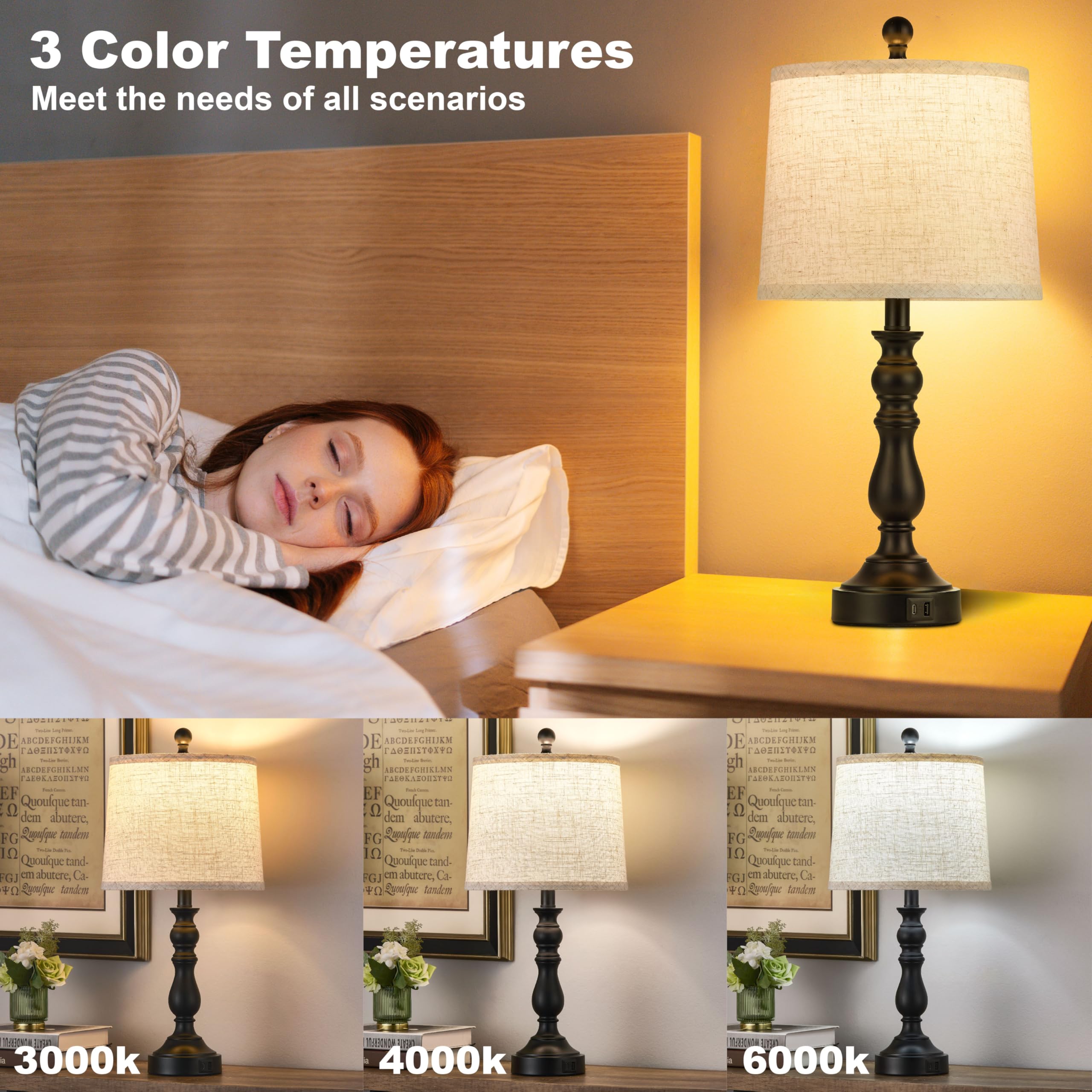 Leasgy 23-inch farmhouse lamps linen shade creates warm, inviting ambiance.