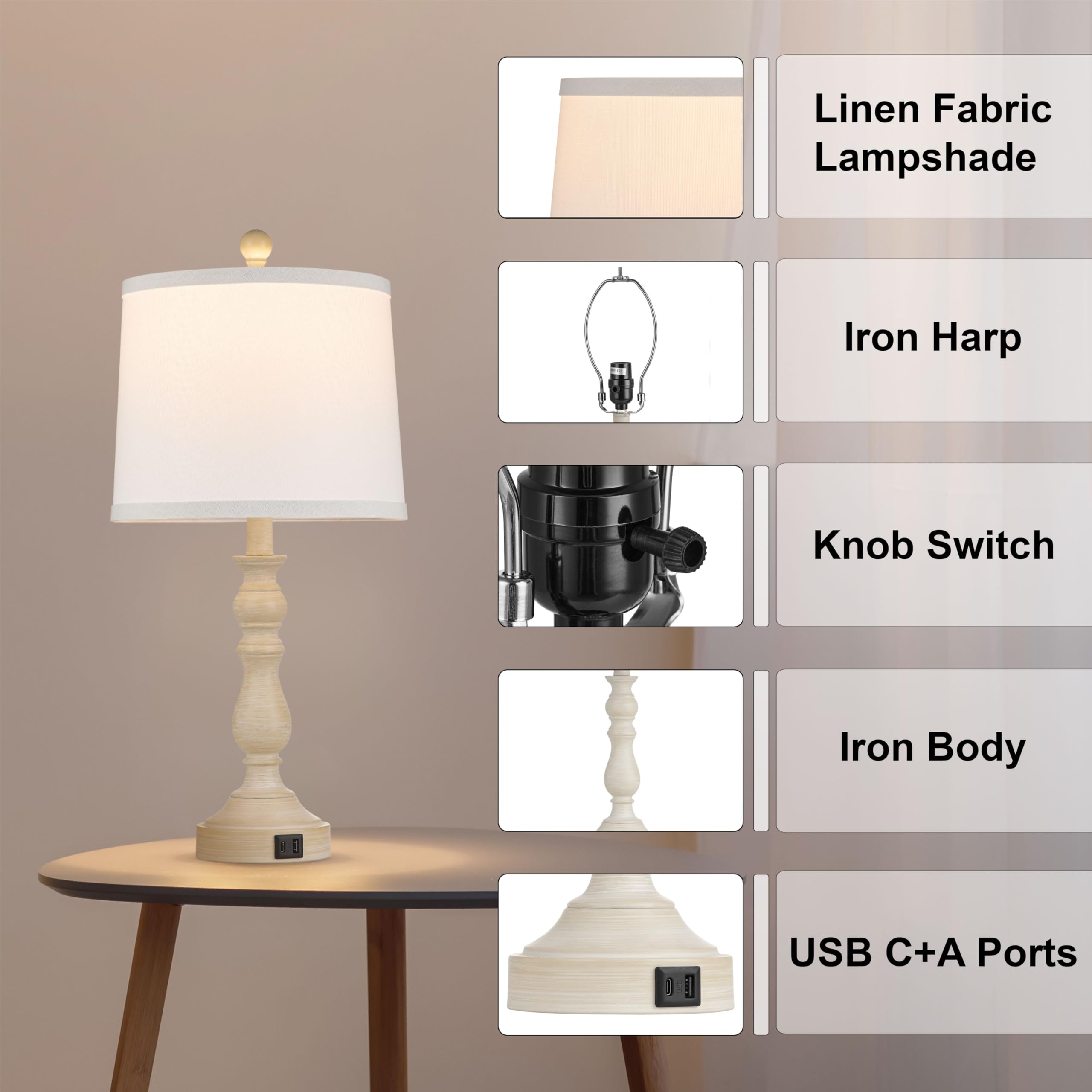 Leasgy bedside lamps beside the bed for gentle nighttime reading.