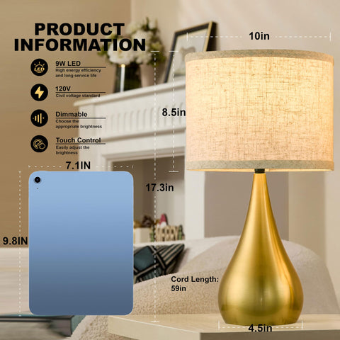 Leasgy linen shade diffuses light for comfortable illumination.