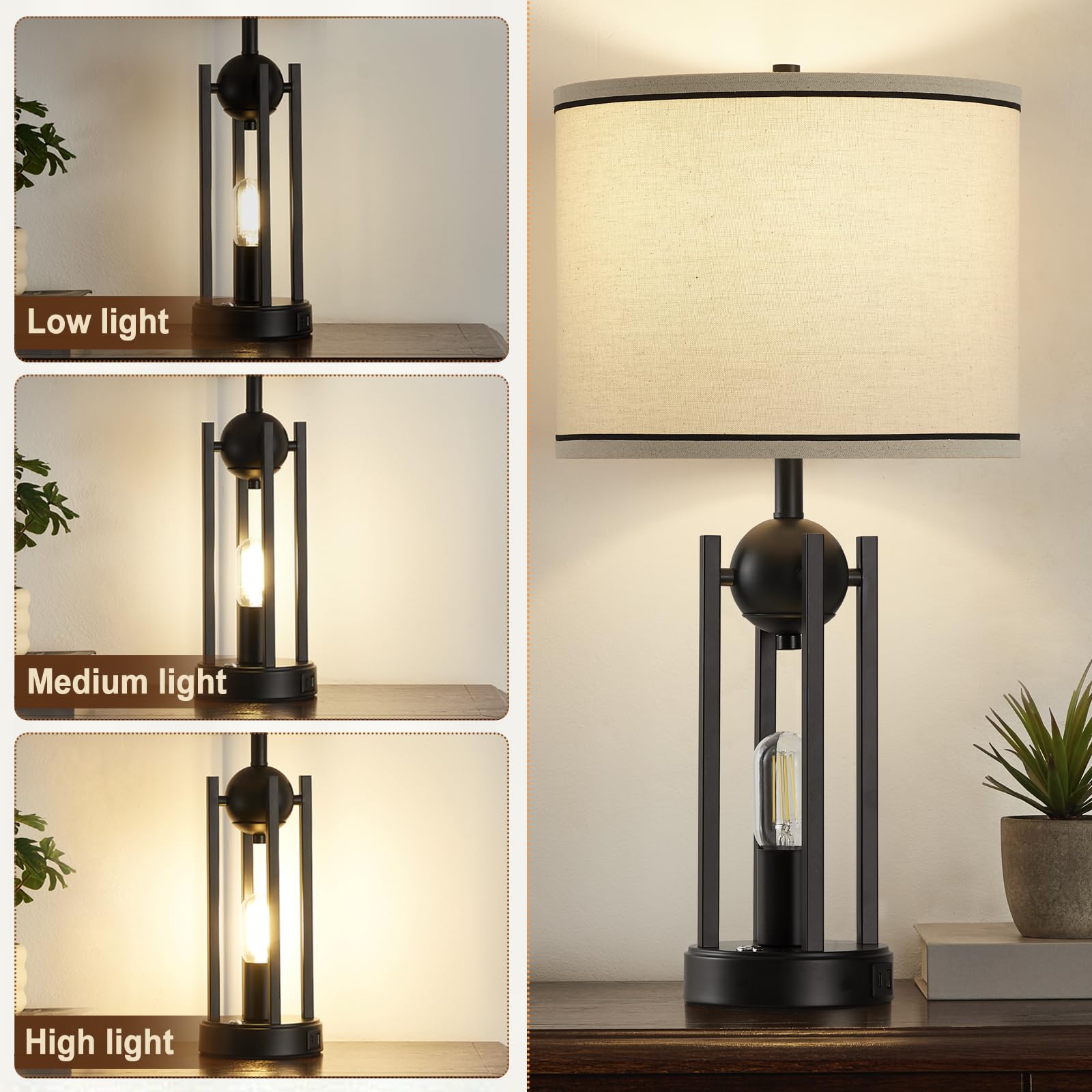 Leasgy nightstand lamps showing top and bottom lights for adjustable ambiance.