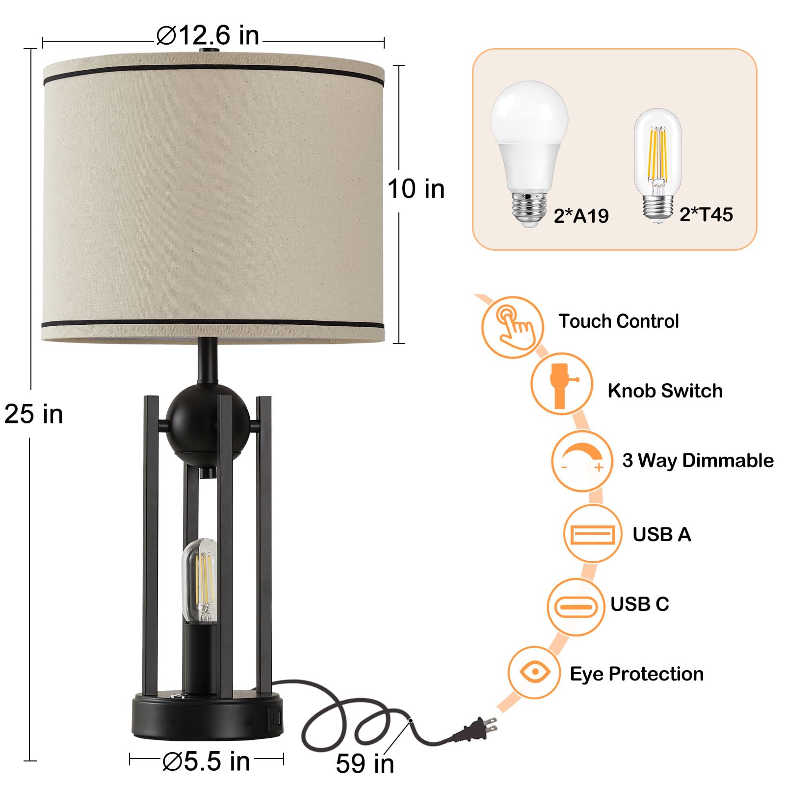 Leasgy lamps provide USB-C and USB-A charging on two ports.
