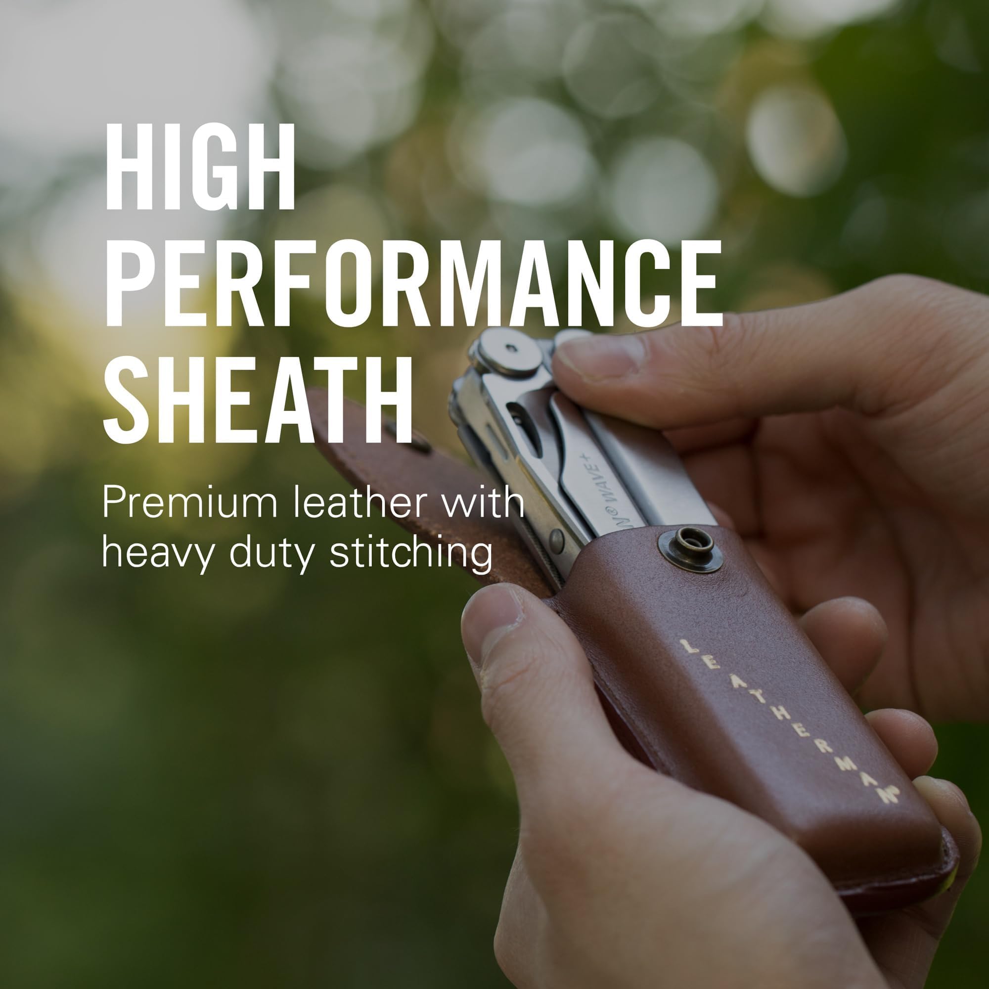 Heritage Leatherman sheath premium leather with foil stamped logo detail