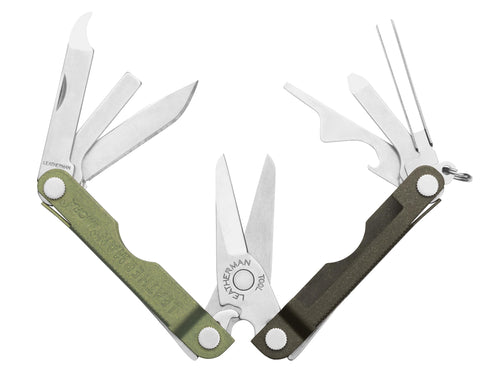 Leatherman Micra clipped to a keychain, portable and ready