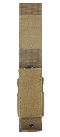 Leatherman brown MOLLE sheath demonstrates secure hook-and-loop closure for tool protection