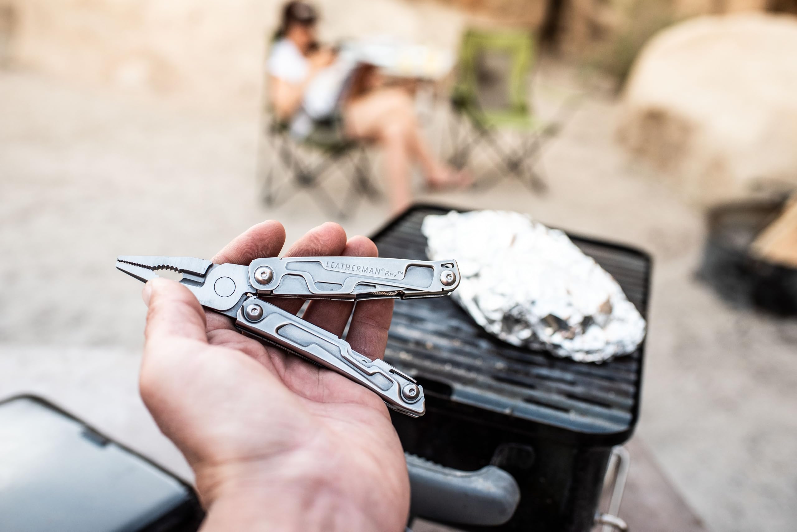 Leatherman Rev package opener aids fast parcel access.