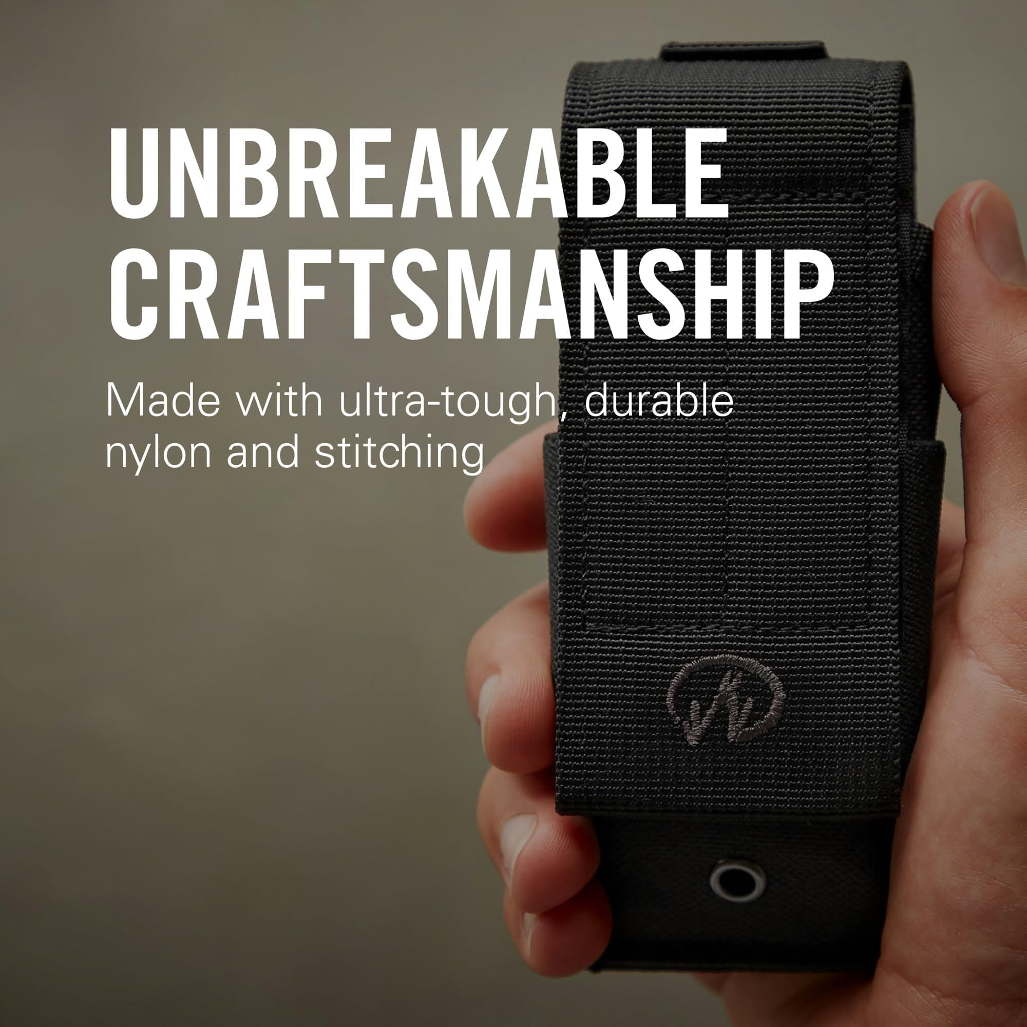 Leatherman sheath rugged nylon construction for durability in tough conditions.