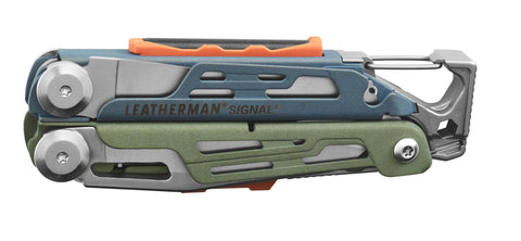 Leatherman Signal fire starter enables quick campfire ignition.