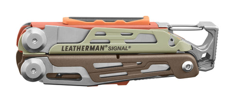 Leatherman Signal pliers in campsite use for quick repairs.
