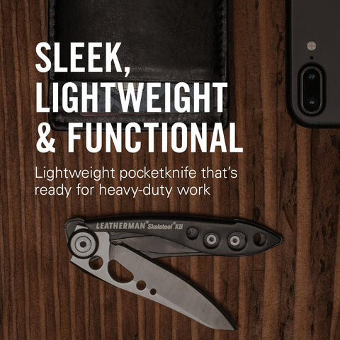 Leatherman Skeletool KB bottle opener doubles as pocket clip for easy carry.