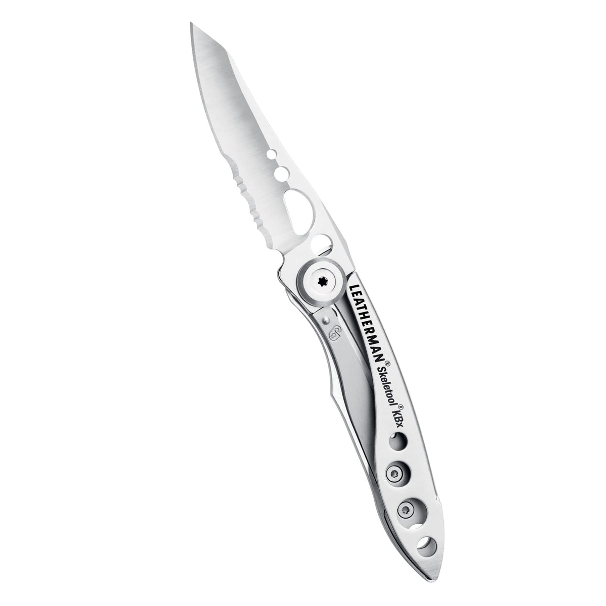 Leatherman Skeletool KBX knife close-up for everyday carry and quick cuts.