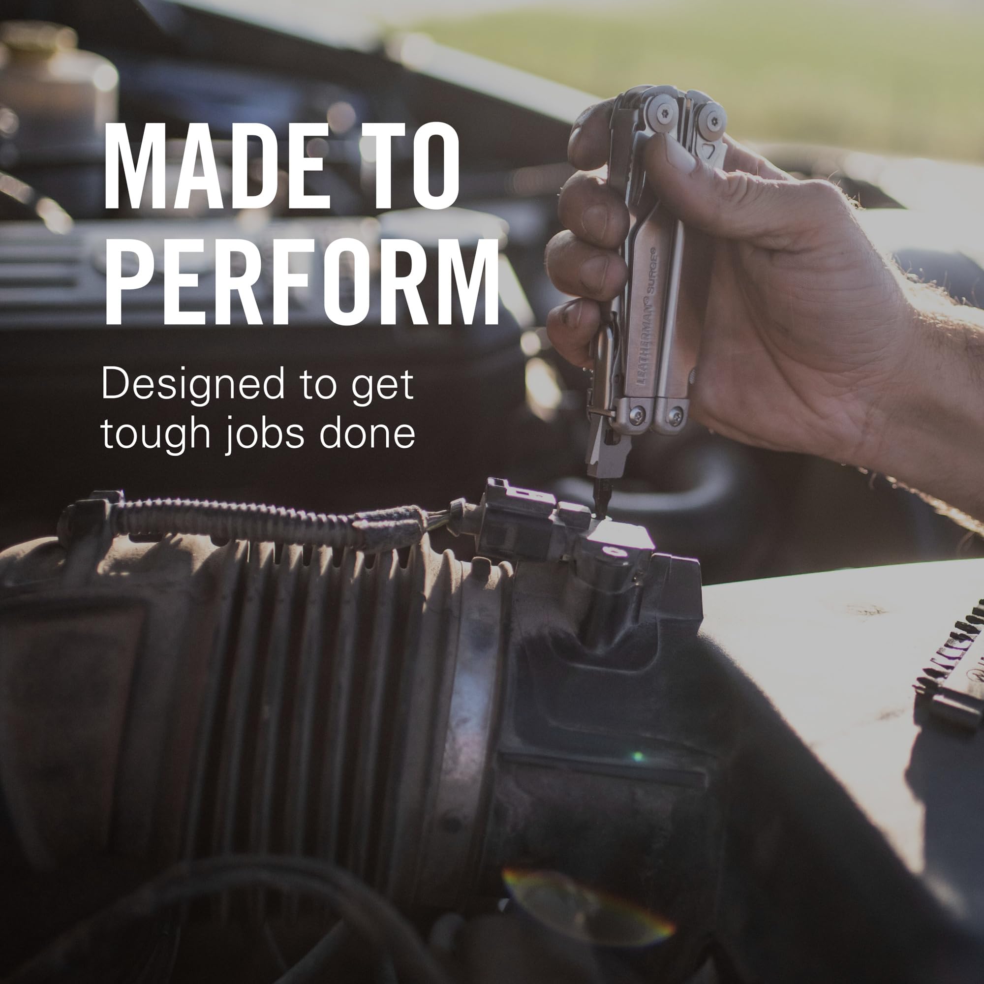 LEATHERMAN Surge knife blades extended for fast, clean cutting in DIY projects.